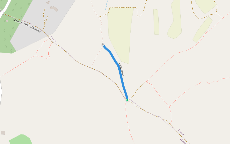 Valiguières walking route map in Deaux