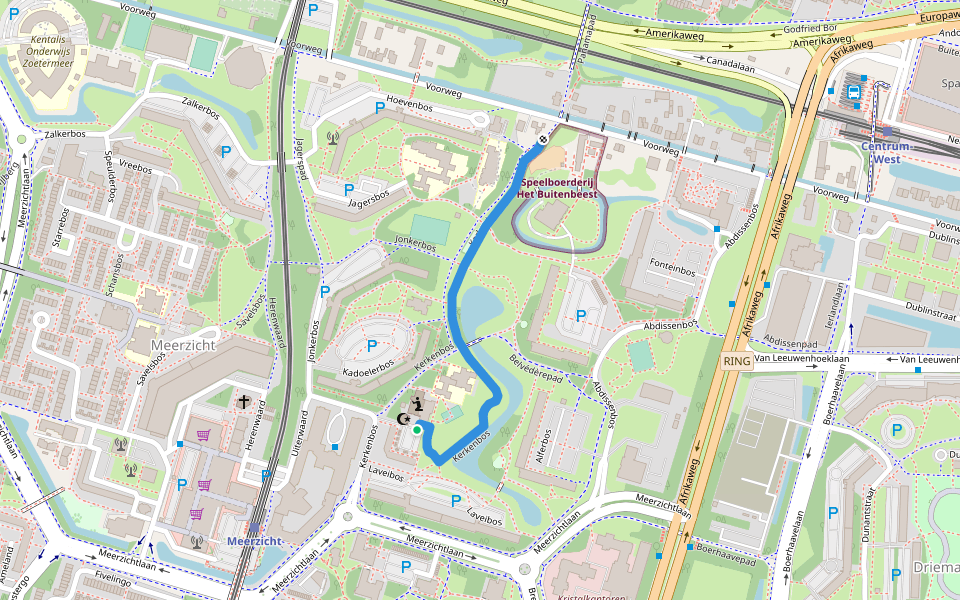 Kerkenbos walking route map in Zoetermeer