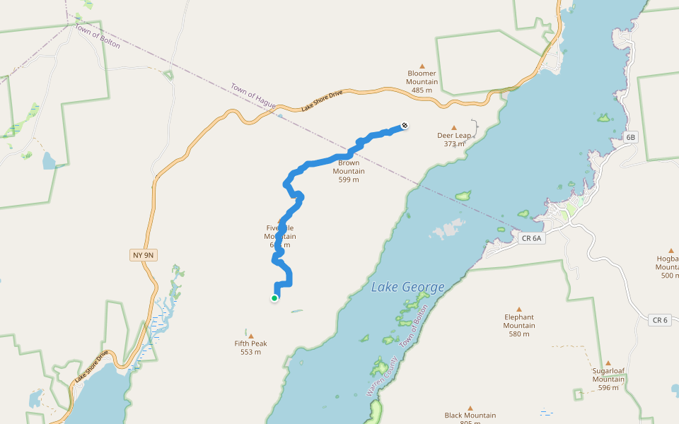 Tongue mountain Range Trail walking route map in Bolton Landing
