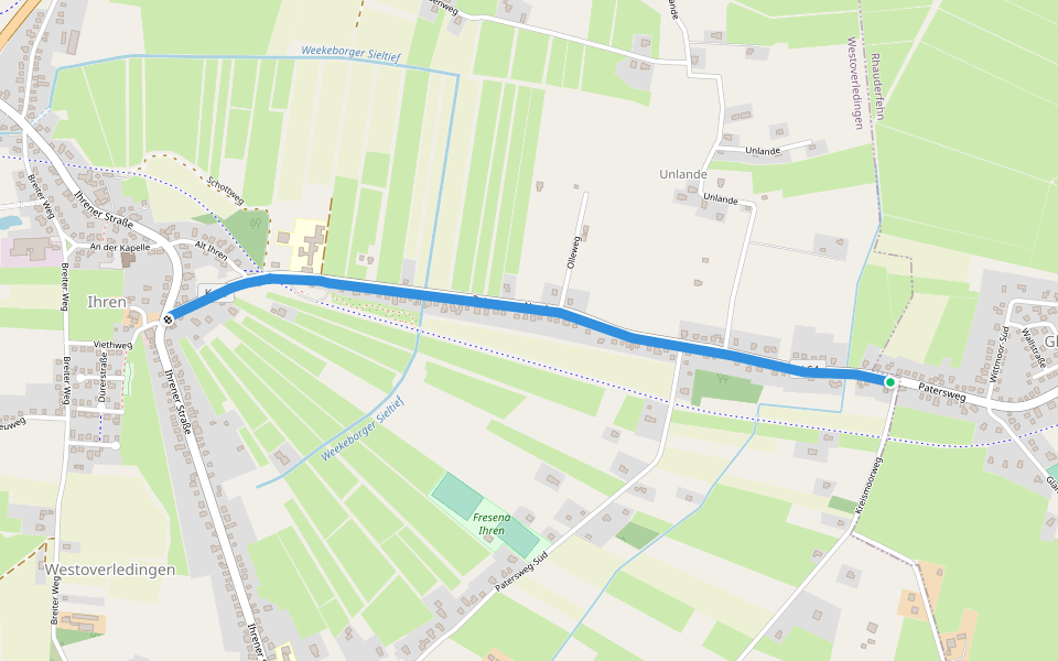 Patersweg-Nord walking route map in Rhauderfehn