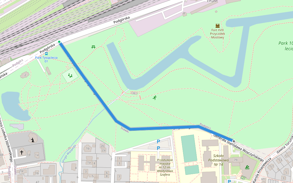 Generała Stanisława Woyczyńskiego walking route map in Toruń