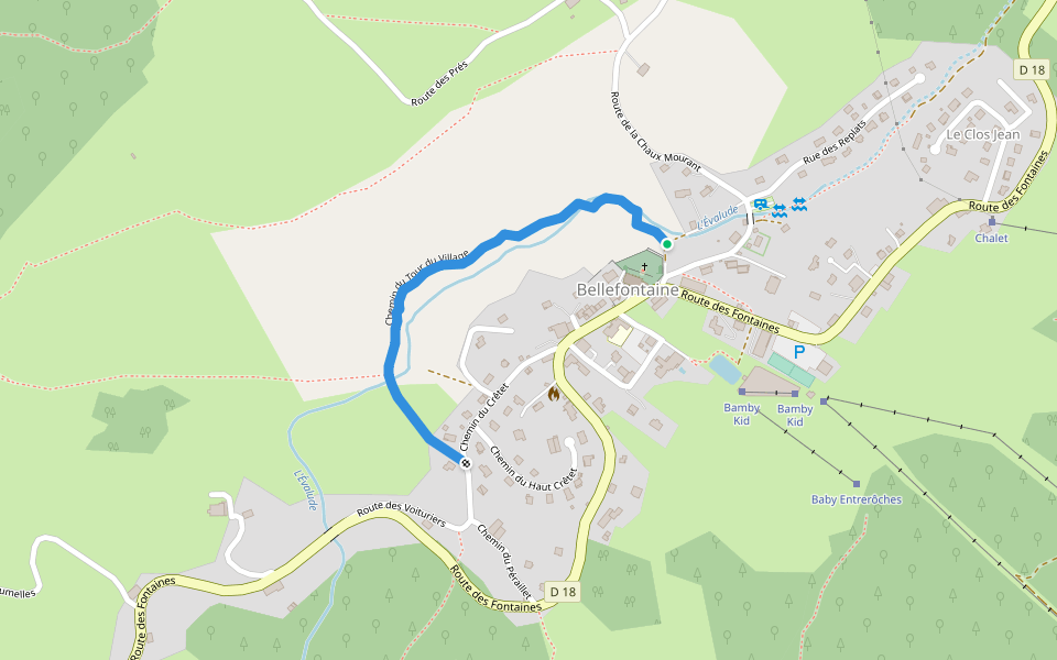 Chemin du Tour du Village walking route map in Bellefontaine