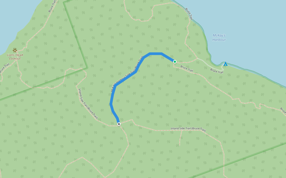 McKay's Harbour Side Trail (Bruce Trail) walking route map in Lion's Head