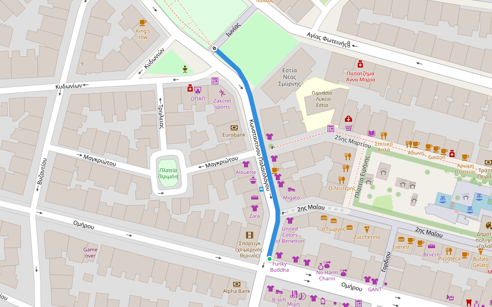 Κωνσταντίνου Παλαιολόγου walking route map in Nea Smirni