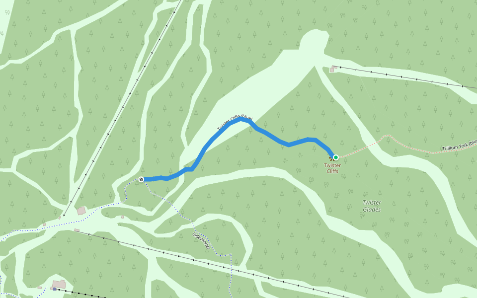 Twister Cliffs (blue) walking route map in North Creek