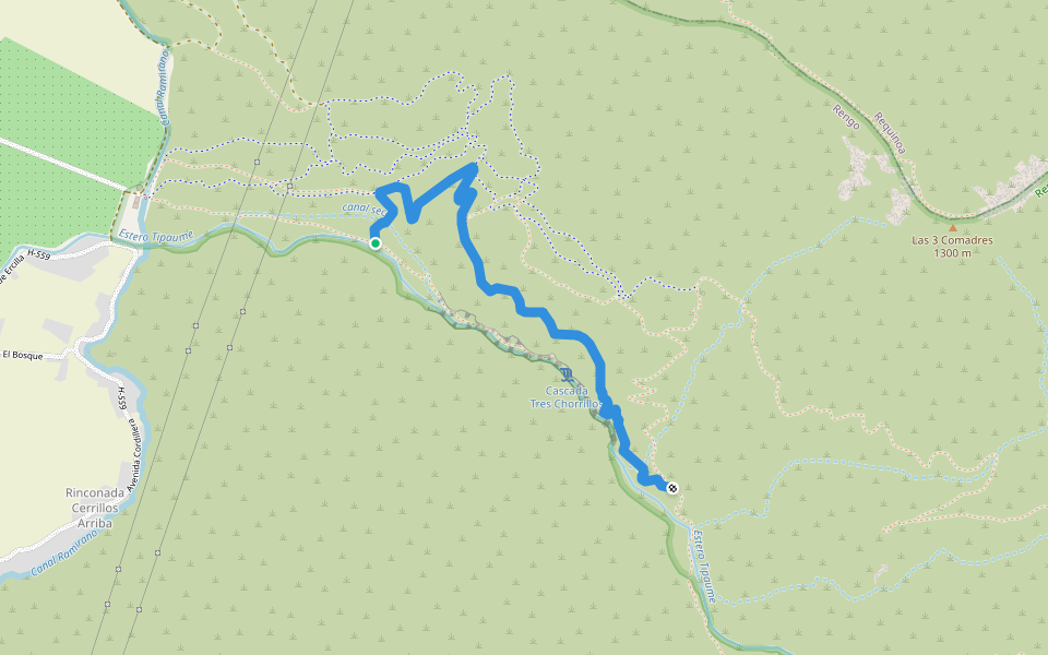 Sendero Las Tinajas walking route map in Los Cerrillos