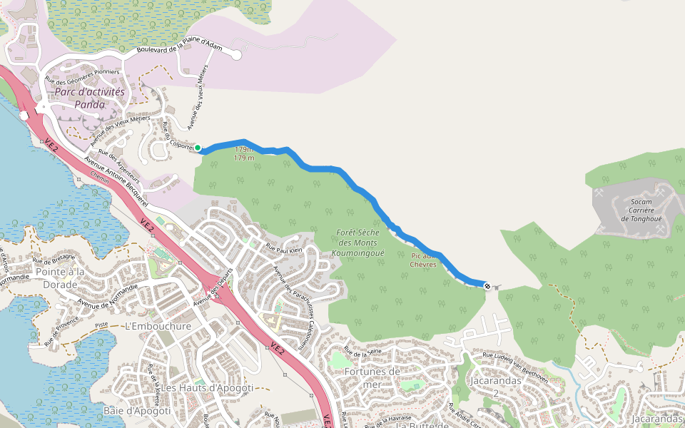 Monts Koumoingoue walking route map in Dumbéa