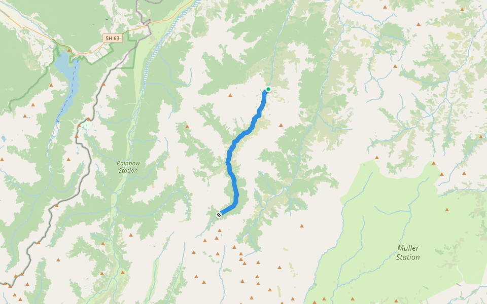 Branch River Track walking route map in Wairau Valley