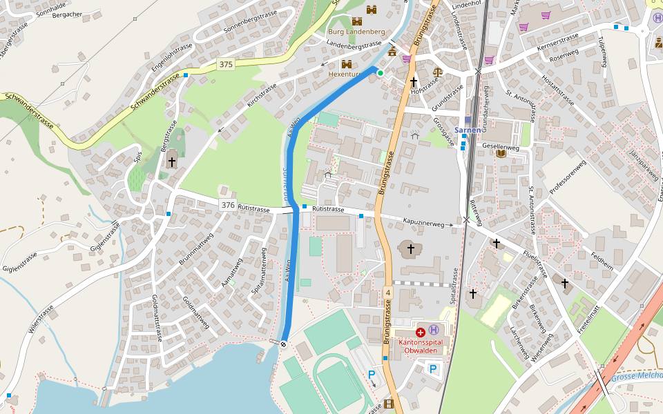 Aa-Weg walking route map in Sarnen