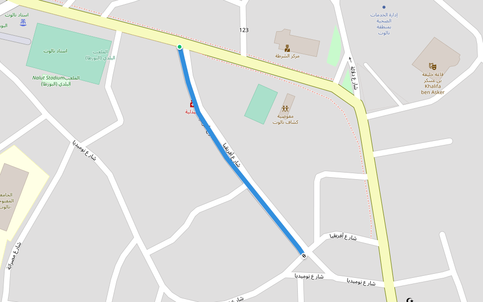 شارع أفريقيا walking route map in Ghadames East