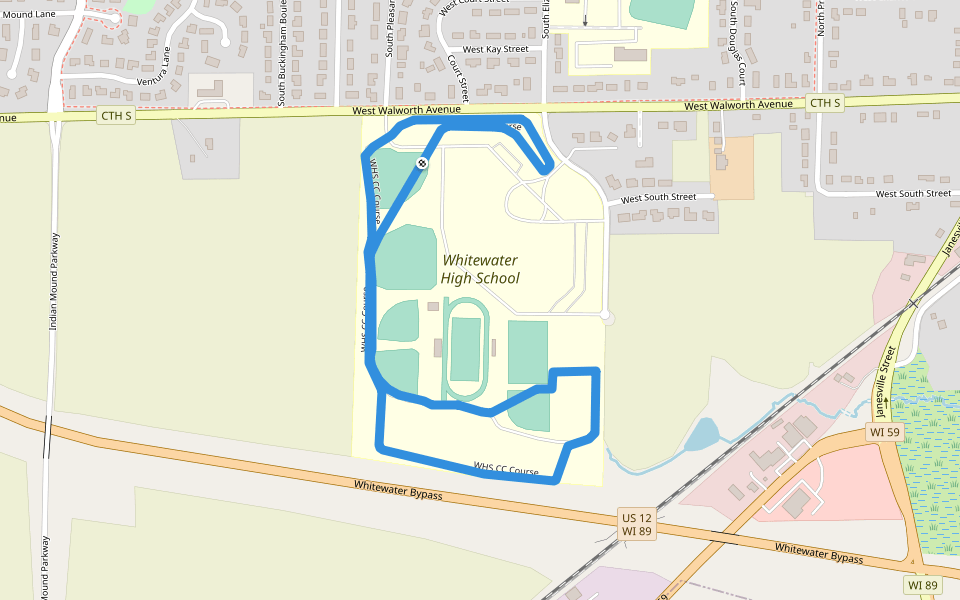 WHS CC Course walking route map in Whitewater