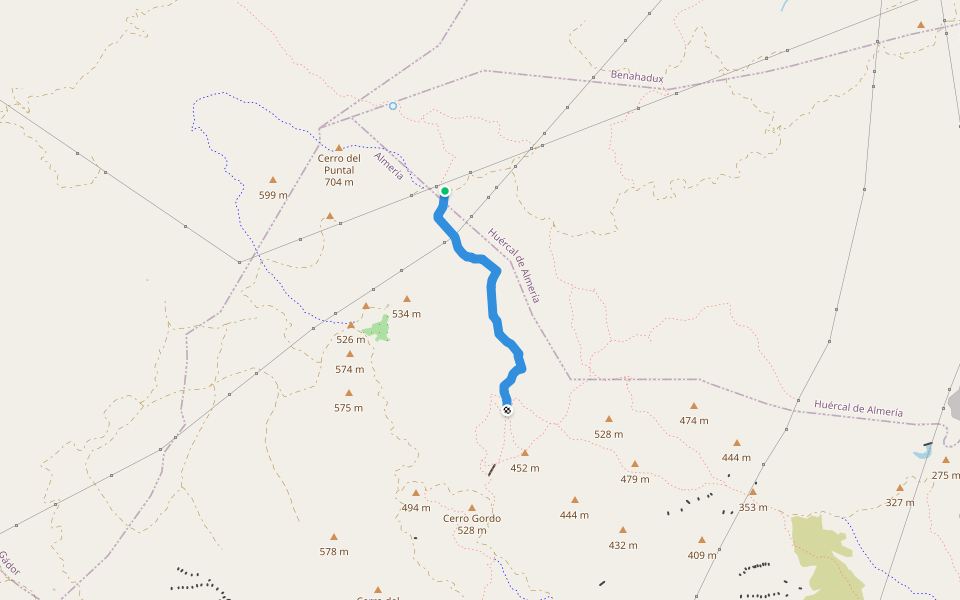Bajada endurera de las graveras walking route map in Huércal de Almería