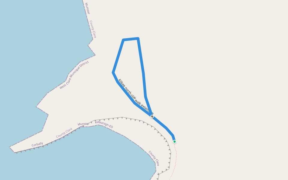 Kilkee north cliff walk extension walking route map in Byrnes Cove