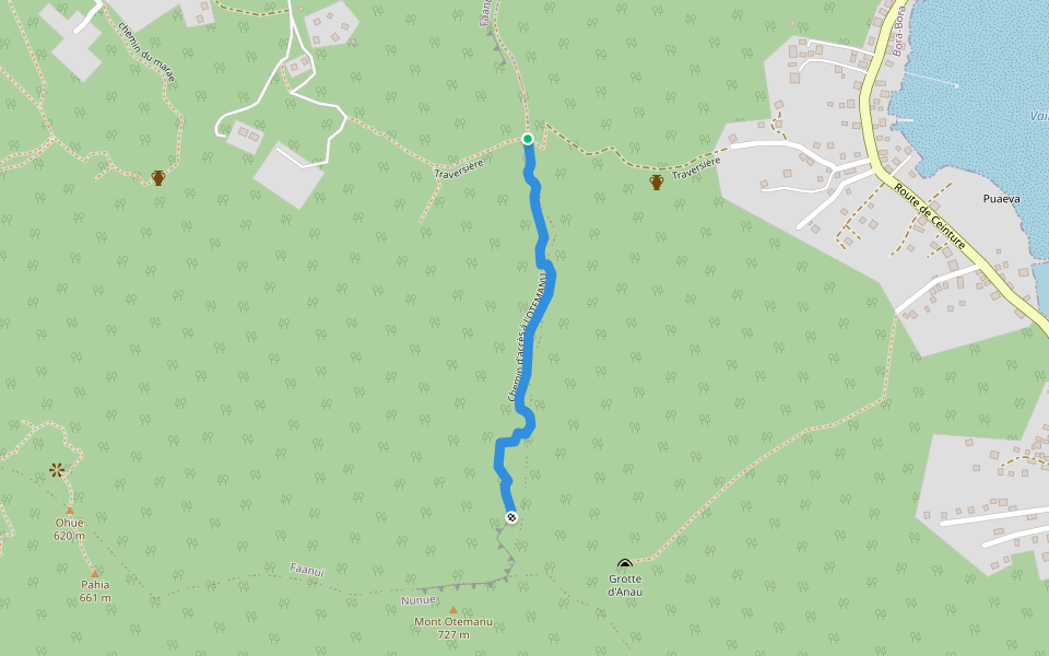 Chemin d'accès à l'OTEMANU walking route map in Bora-Bora