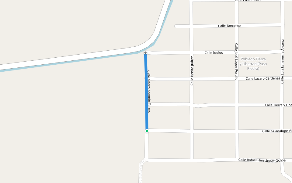 Calle Marco Antonio Torres walking route map in Poblado Tierra y Libertad