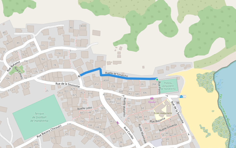 Ruelle M'Tchatcho walking route map in Canton d'Acoua