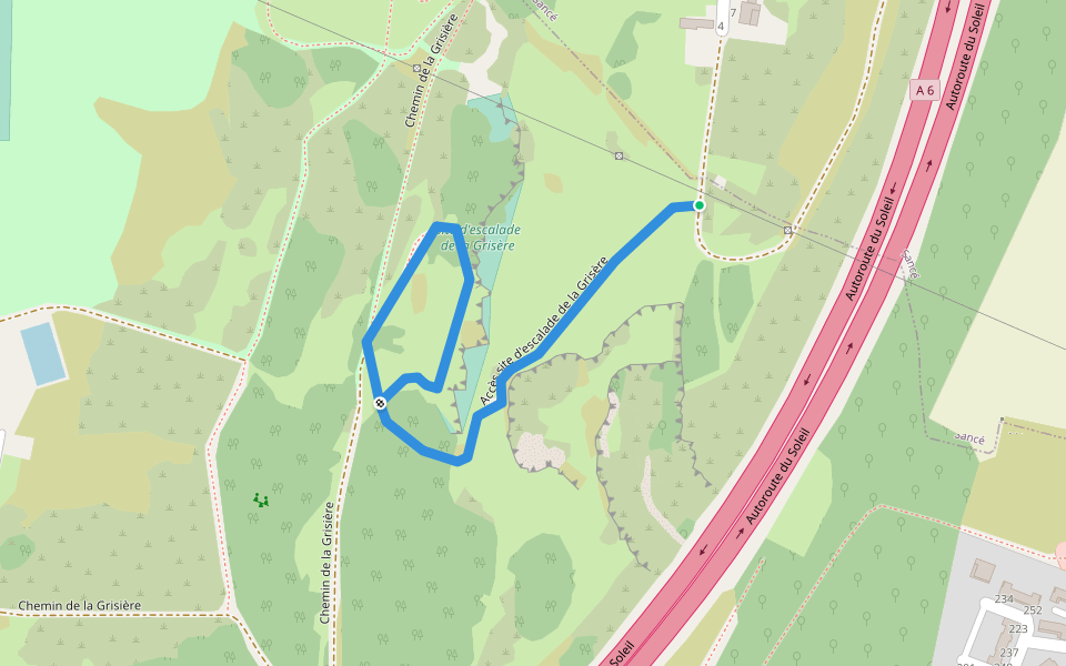 Accès site d'escalade de la Grisère walking route map in Sancé