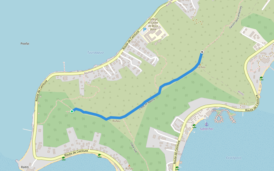 Crête de Matira walking route map in Bora-Bora