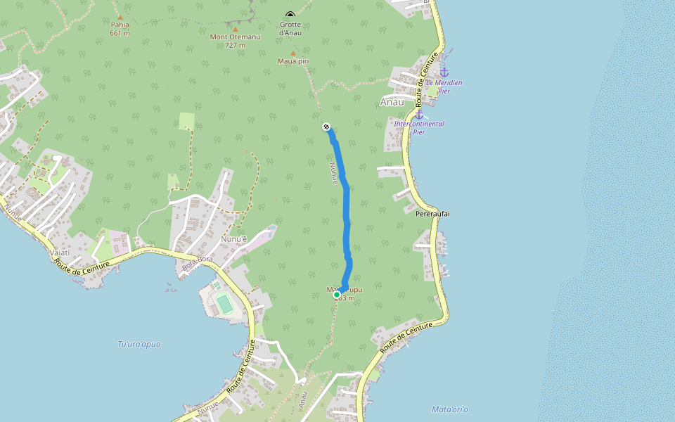 crête de Pago walking route map in Bora-Bora