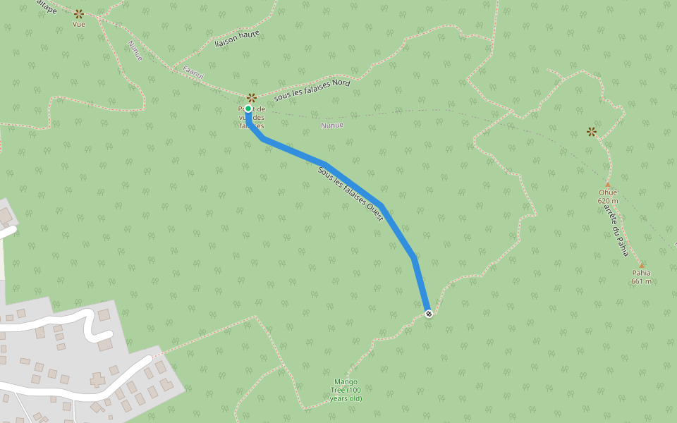 Sous les falaises Ouest walking route map in Bora-Bora