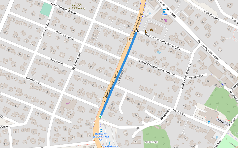 Speiderveien walking route map in Mandal