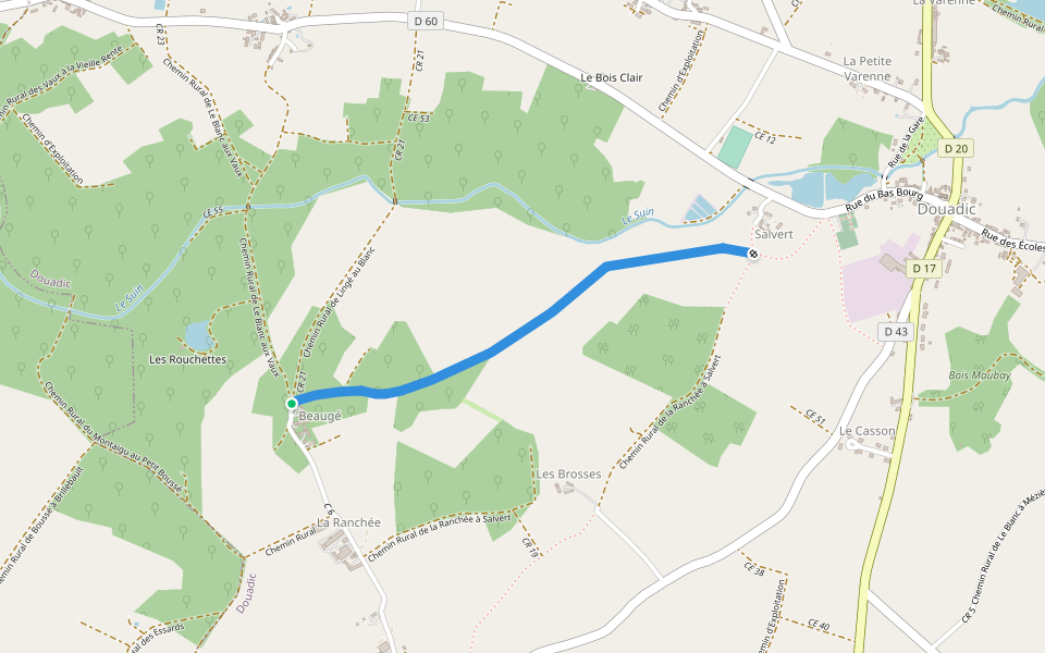 Chemin d'Exploitation walking route map in Douadic