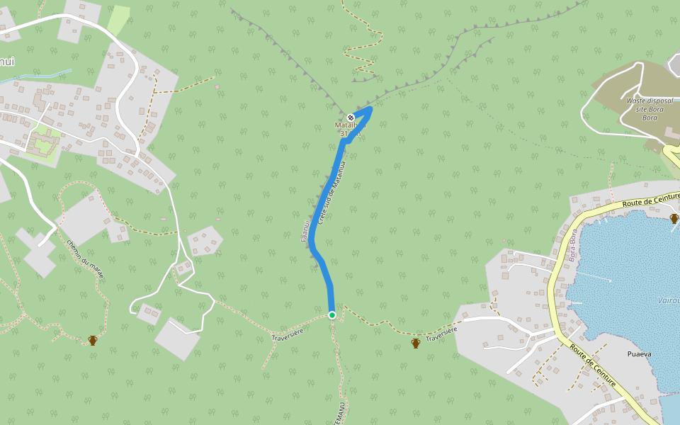 Crête sud de Mataihua walking route map in Bora-Bora