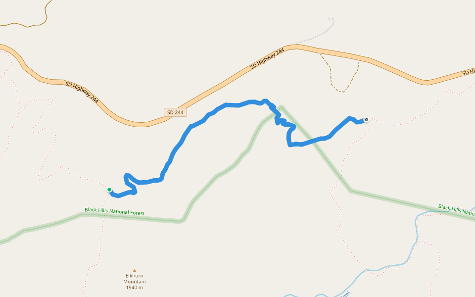 Willow Creek Rushmore #5 Trail walking route map in Hill City