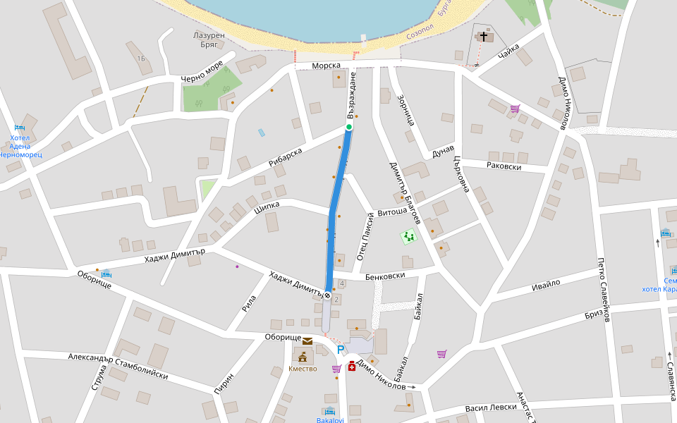 Възраждане walking route map in Chernomorets