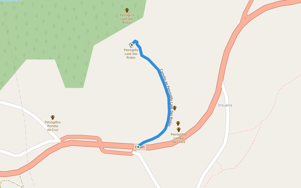 Camiño ao Petróglifo Laxe das Rodas walking route map in A Vila de Abaixo