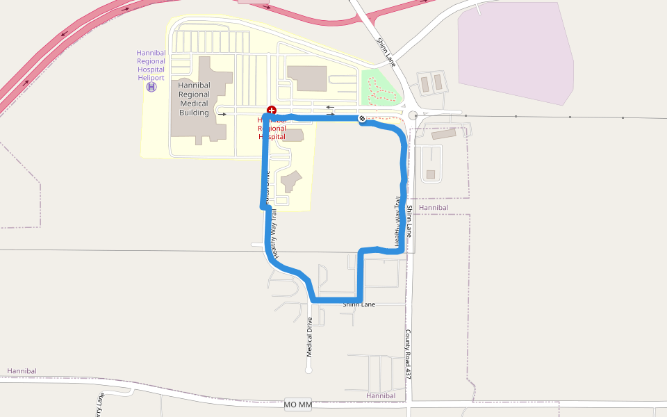 Healthy Way Trail walking route map in Hannibal