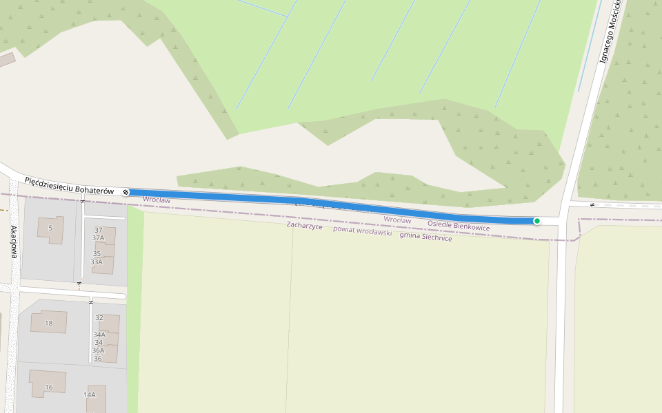 Pięćdziesięciu Bohaterów walking route map in Zacharzyce