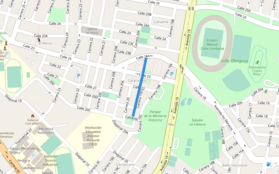Carrera 19D walking route map in Villavicencio