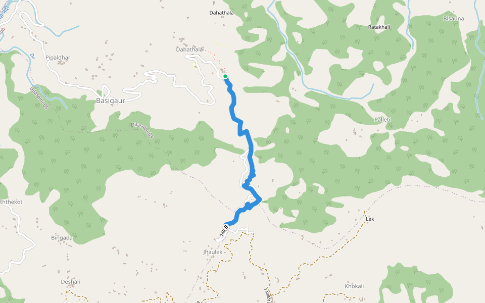 Dautala Pujarigaun Bato walking route map in Gokuleshwor