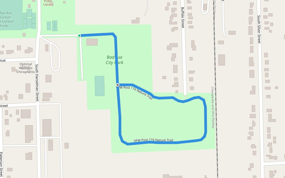 VFW Post 116 Nature Trail walking route map in Bad Axe