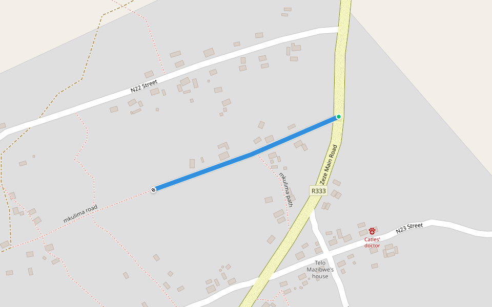 Mkulima road walking route map in Zeze