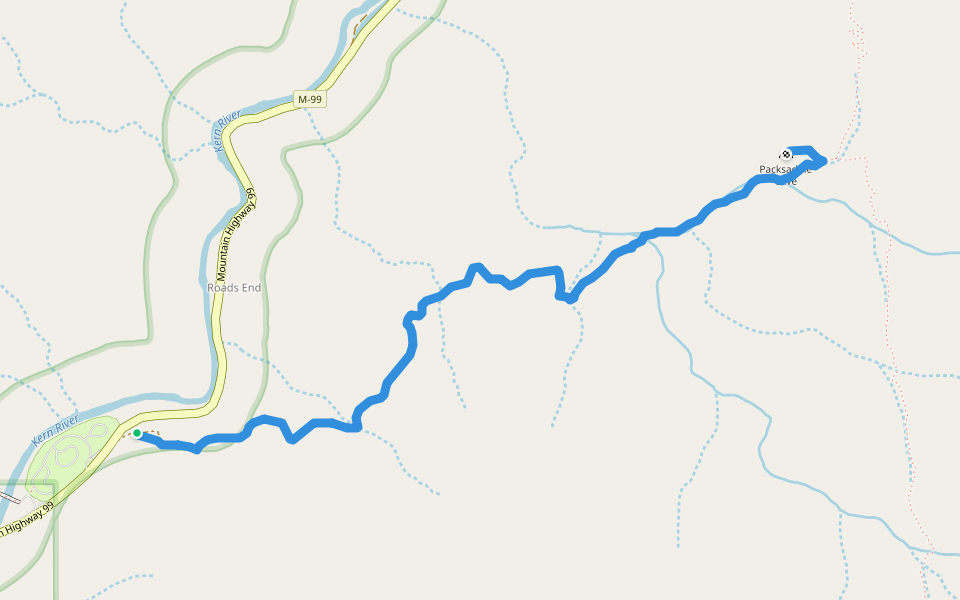 Packsaddle Trail walking route map in Kernville