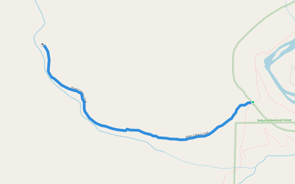 Flynn Canyon Trail walking route map in Kernville