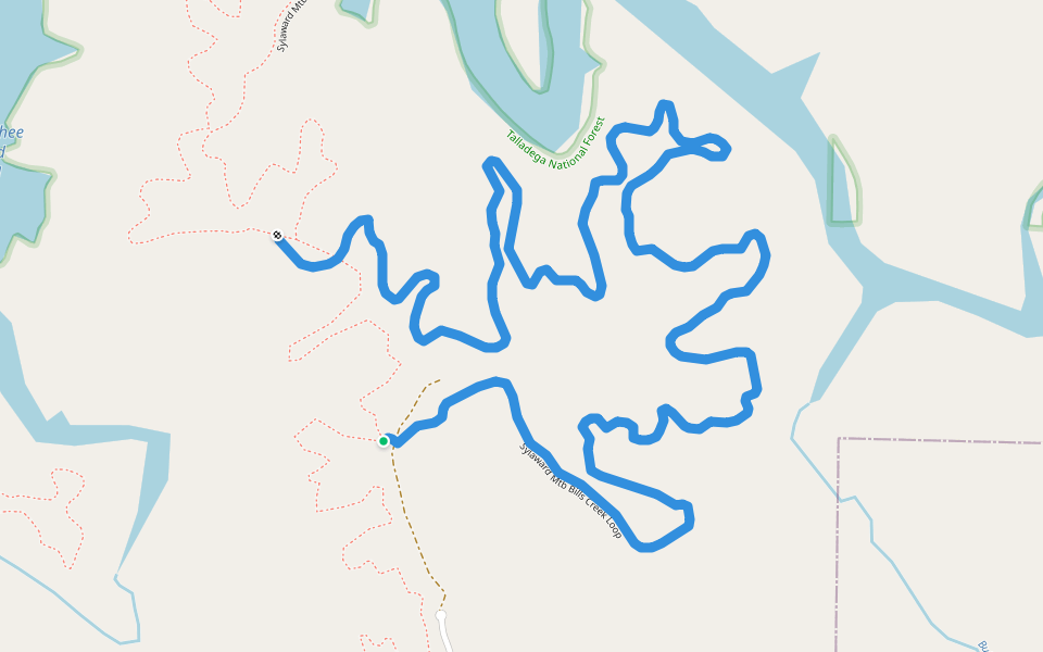 Sylaward Mtb Bills Creek Loop walking route map in Sylacauga