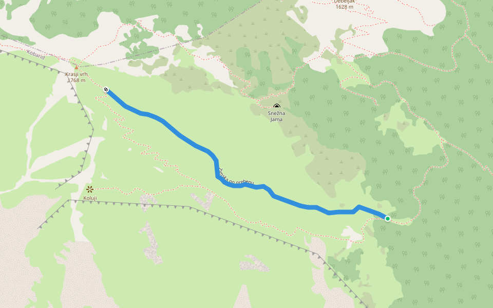Zimska po grebenu walking route map in Drežniške Ravne