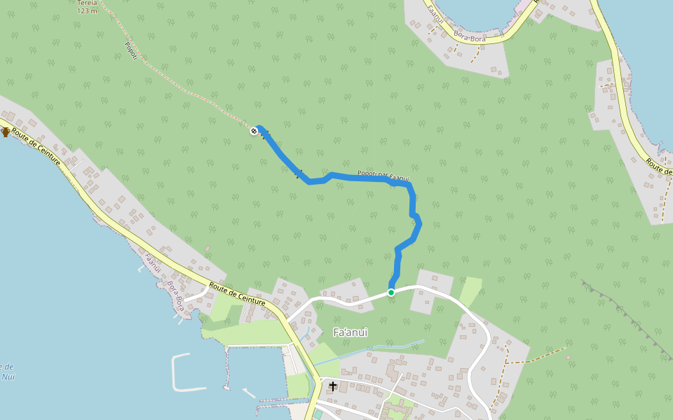 Popoti par Faanui walking route map in Bora-Bora