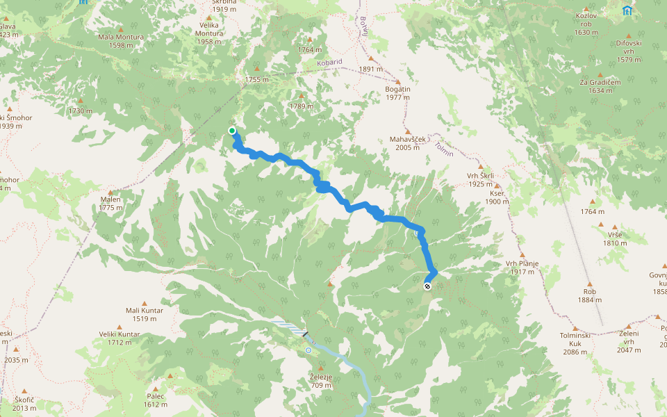 Planina Dobrenjščica - Prehodci (mulatjera) walking route map in Čadrg