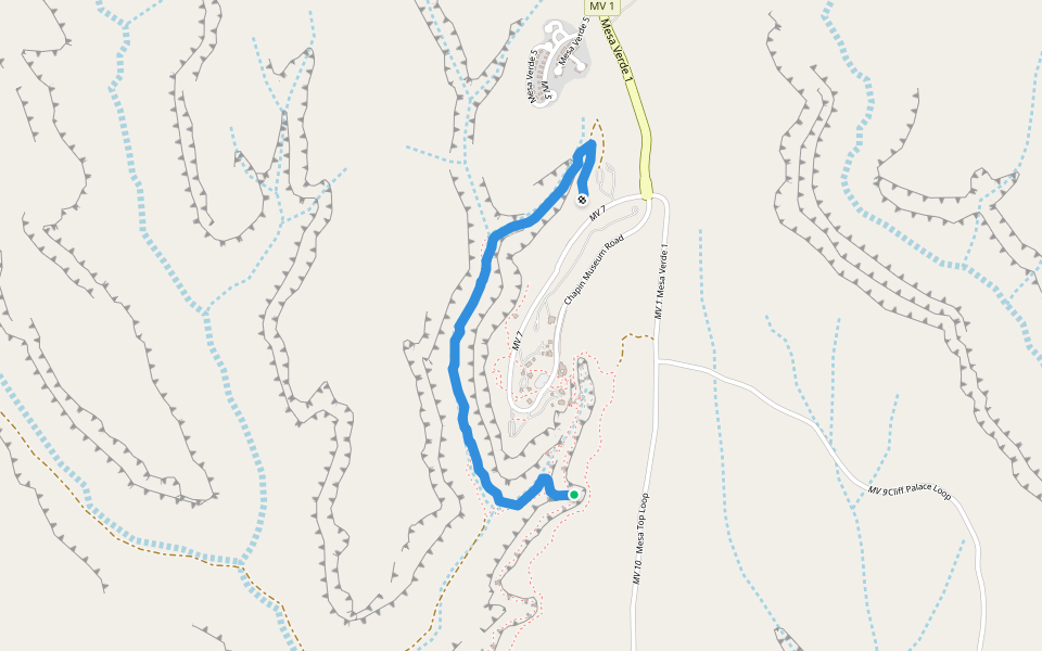 Spruce Canyon Trail walking route map in Mesa Verde National Park
