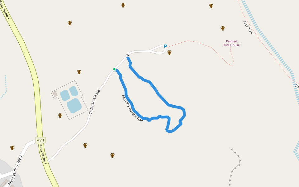 Farming Terrace Trail walking route map in MESA VERDE