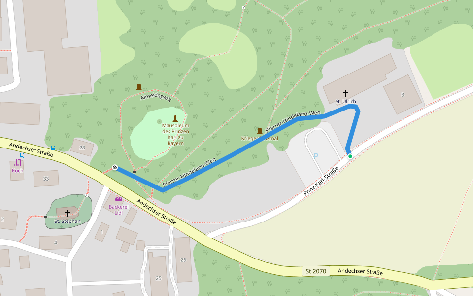 Pfarrer-Hindelang-Weg walking route map in Starnberg