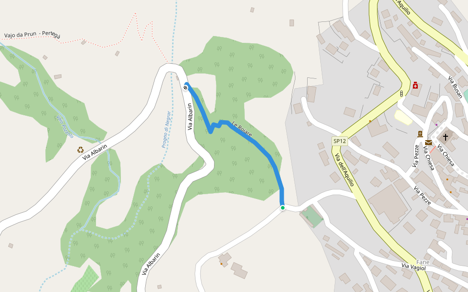 Le Rojare walking route map in Fane