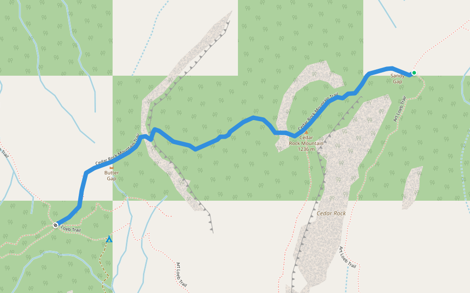 Cedar Rock Mountain Trail walking route map in Brevard