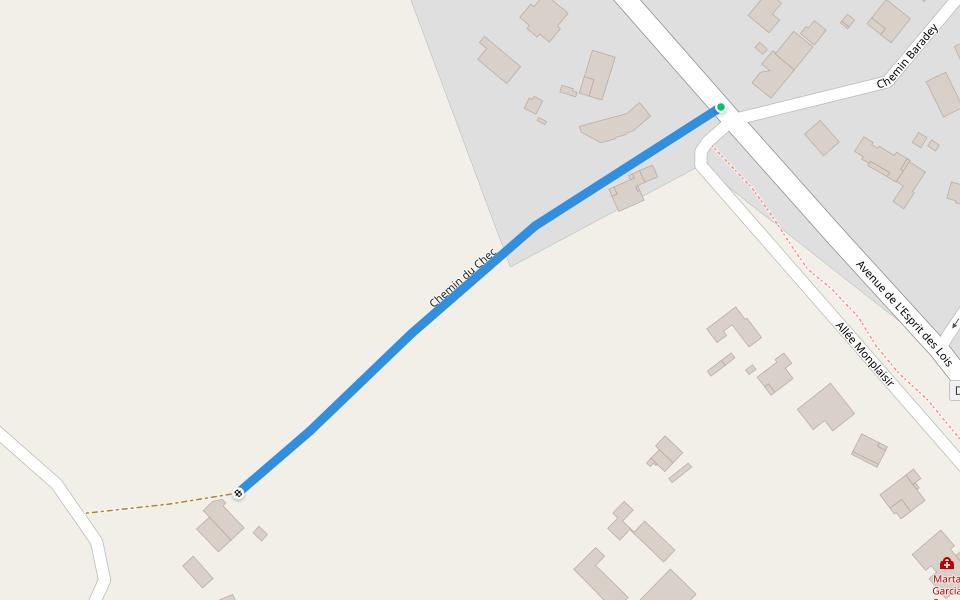 Chemin du Chec walking route map in La Brède