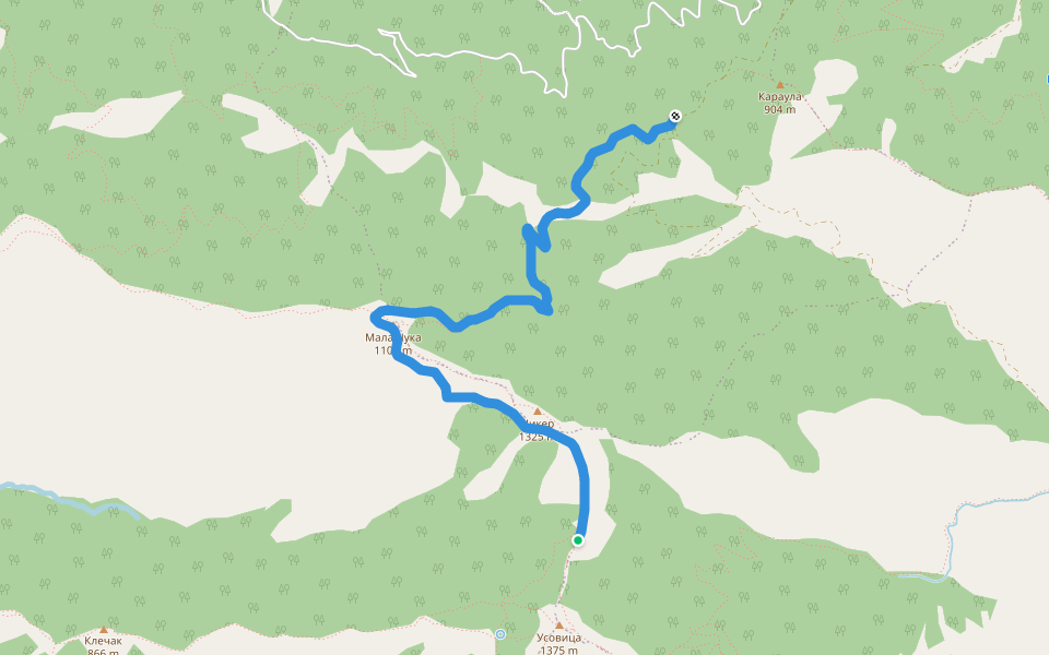 Стаза Усовица - Чикер - Караула walking route map in Meljanica