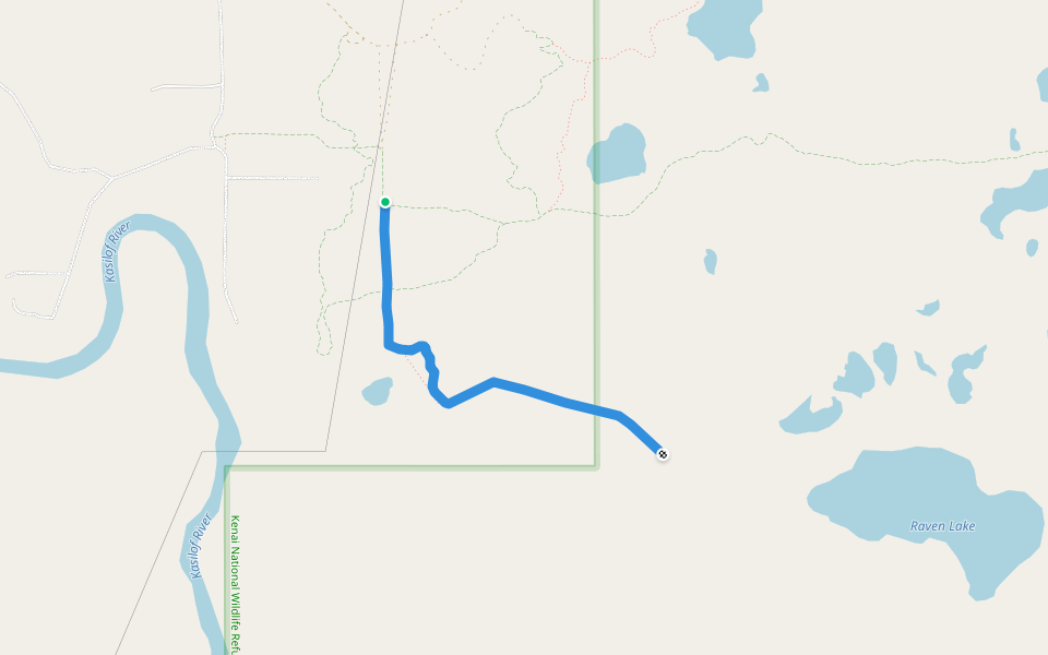 Tustumena Lake Trail walking route map in Kasilof